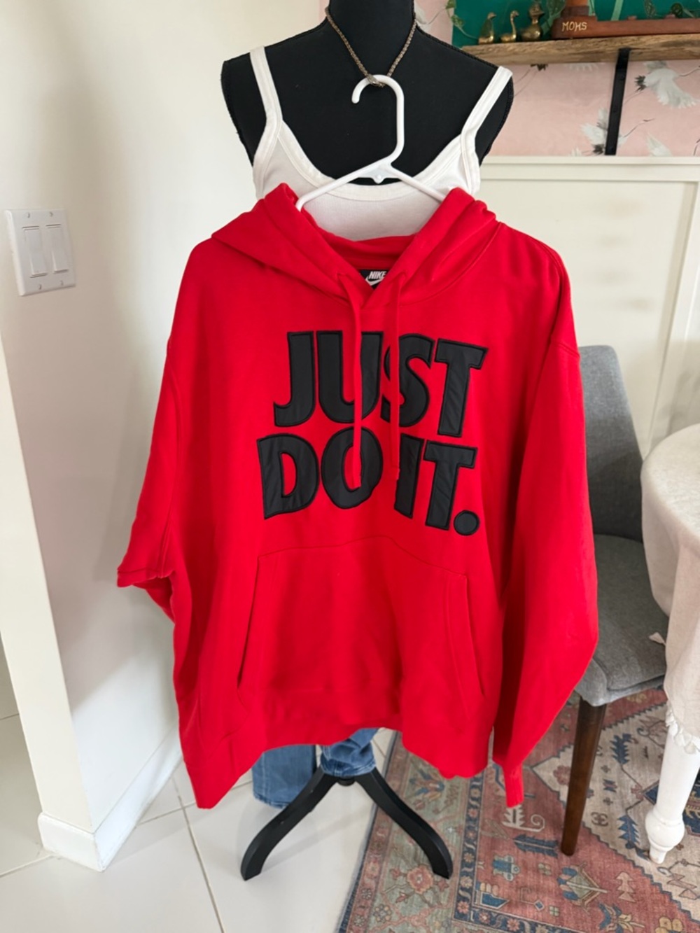 Nike Hoodie Mens 2XL Red Pullover Fleece JUST DO IT Big Graphic Sweatshirt Logo